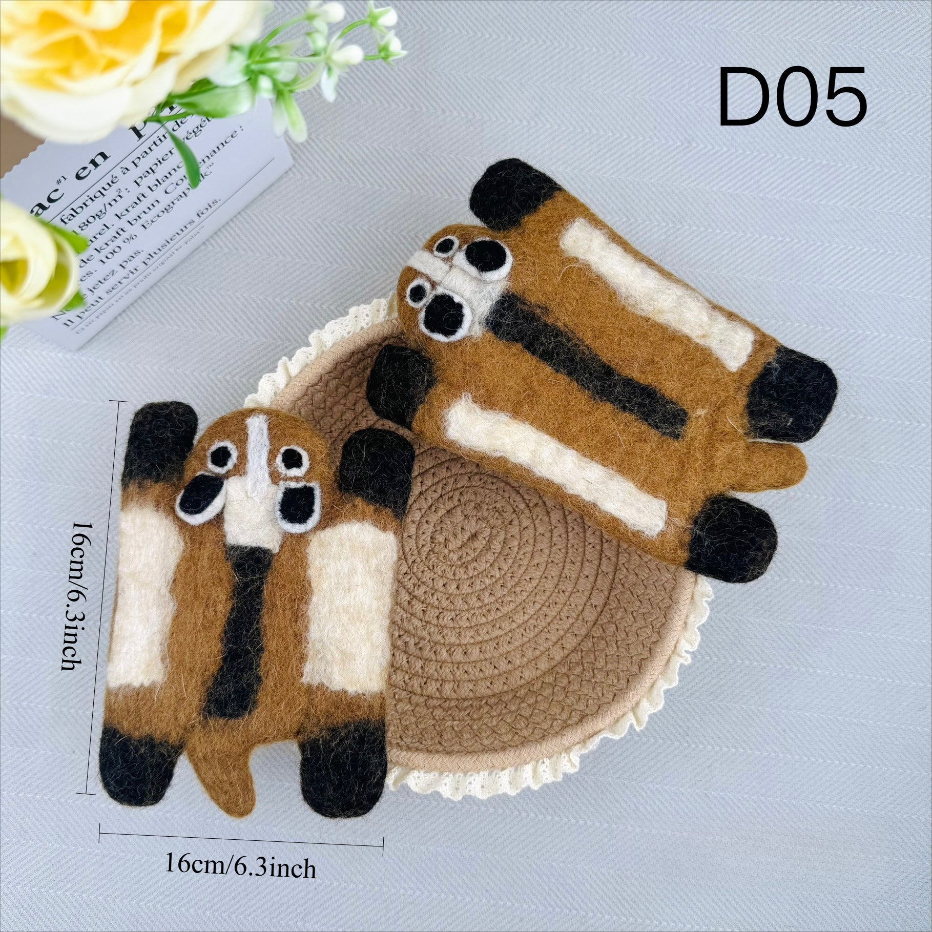 Handmade Wool Felt Animal Coaster Cute Cat Tiger Bear Mat