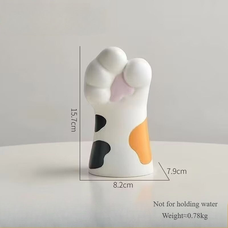 Resin Cat Paw Vase Decorative Desk Home Office Figurine