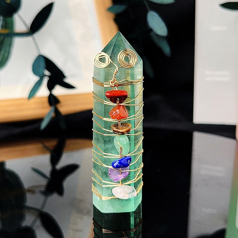 Crystal Stone Column Decor with Colorful Chips and Metal Wire