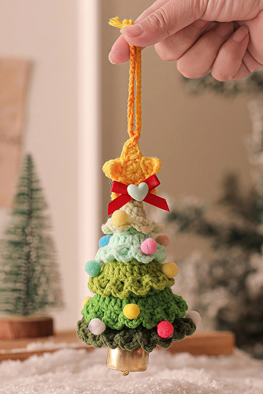 Handmade Crochet Christmas Tree Jingle Bell Hanging Ornament