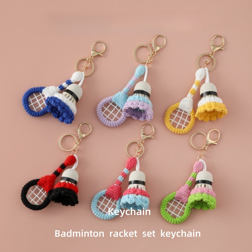 Crochet Badminton Racket Set Keychain Sporty Bag Charm
