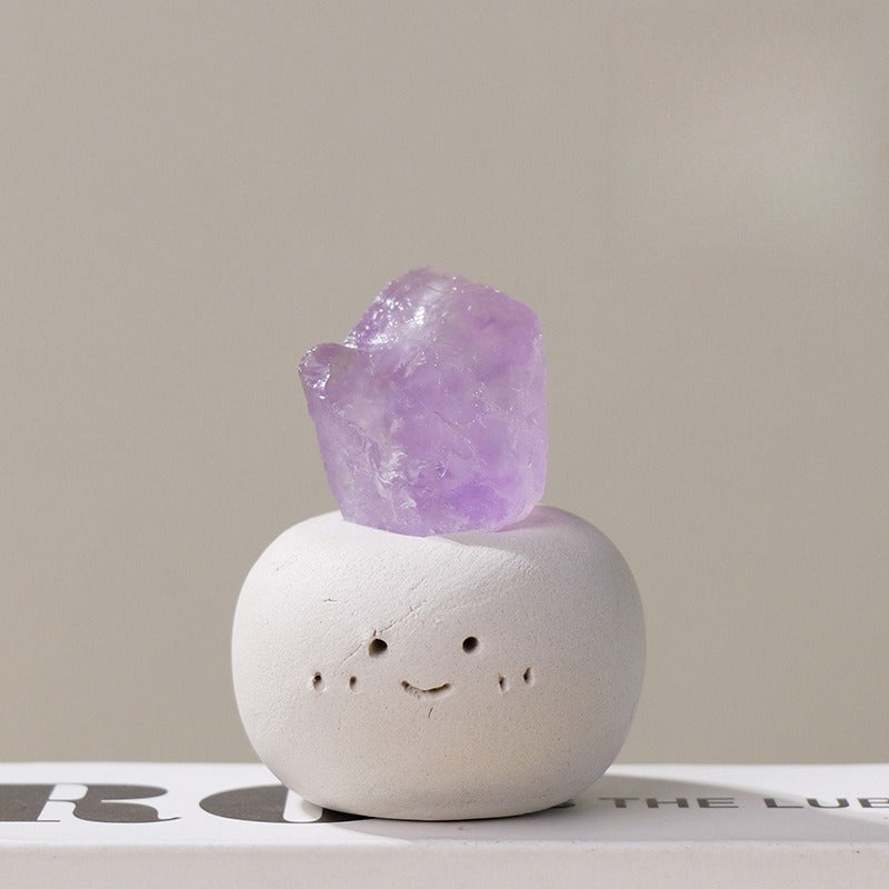 Crystal Stone Mineral Decor with Clay Character Base