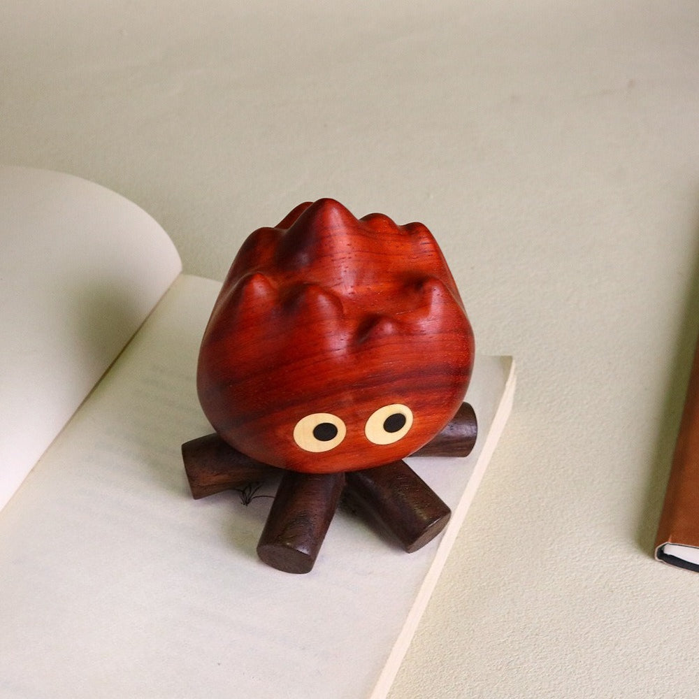 Handmade Cute Wooden Flame Figurine Magnetic Tabletop Decor