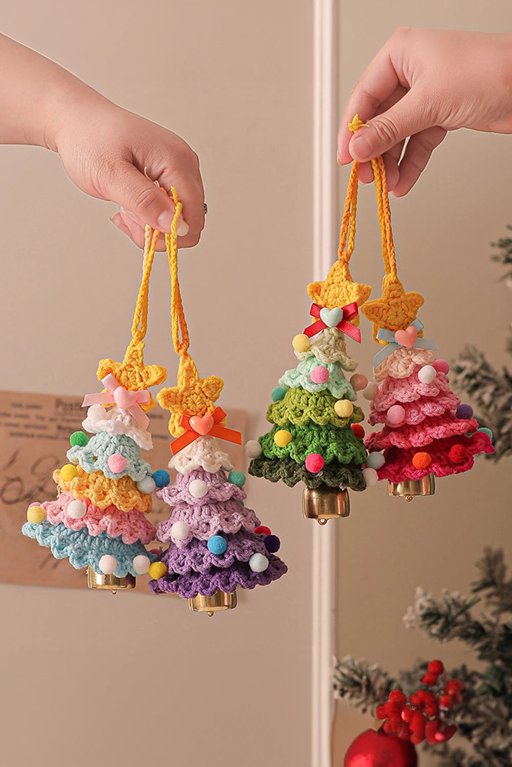 Handmade Crochet Christmas Tree Jingle Bell Hanging Ornament