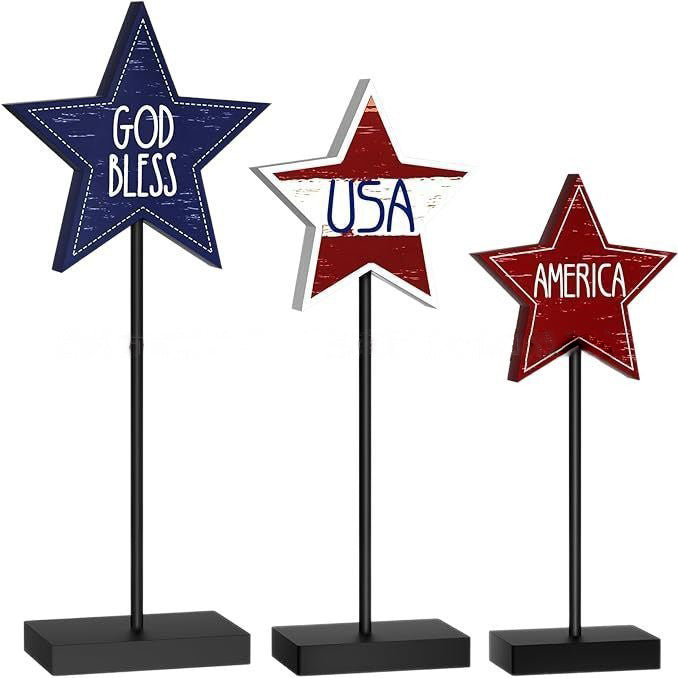 Fourth of July Star Table Decor Patriotic Wooden Stand