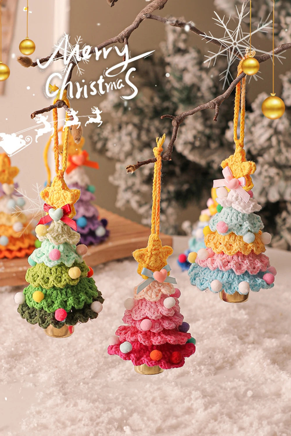 Handmade Crochet Christmas Tree Jingle Bell Hanging Ornament