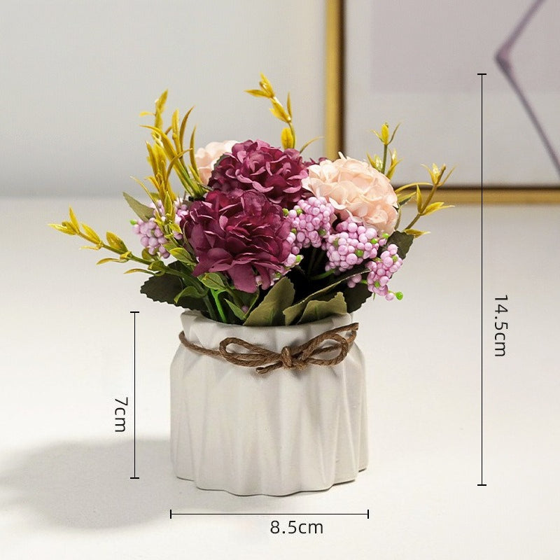 Artificial Flower Pot Arrangement Ceramic Vase Table Decor