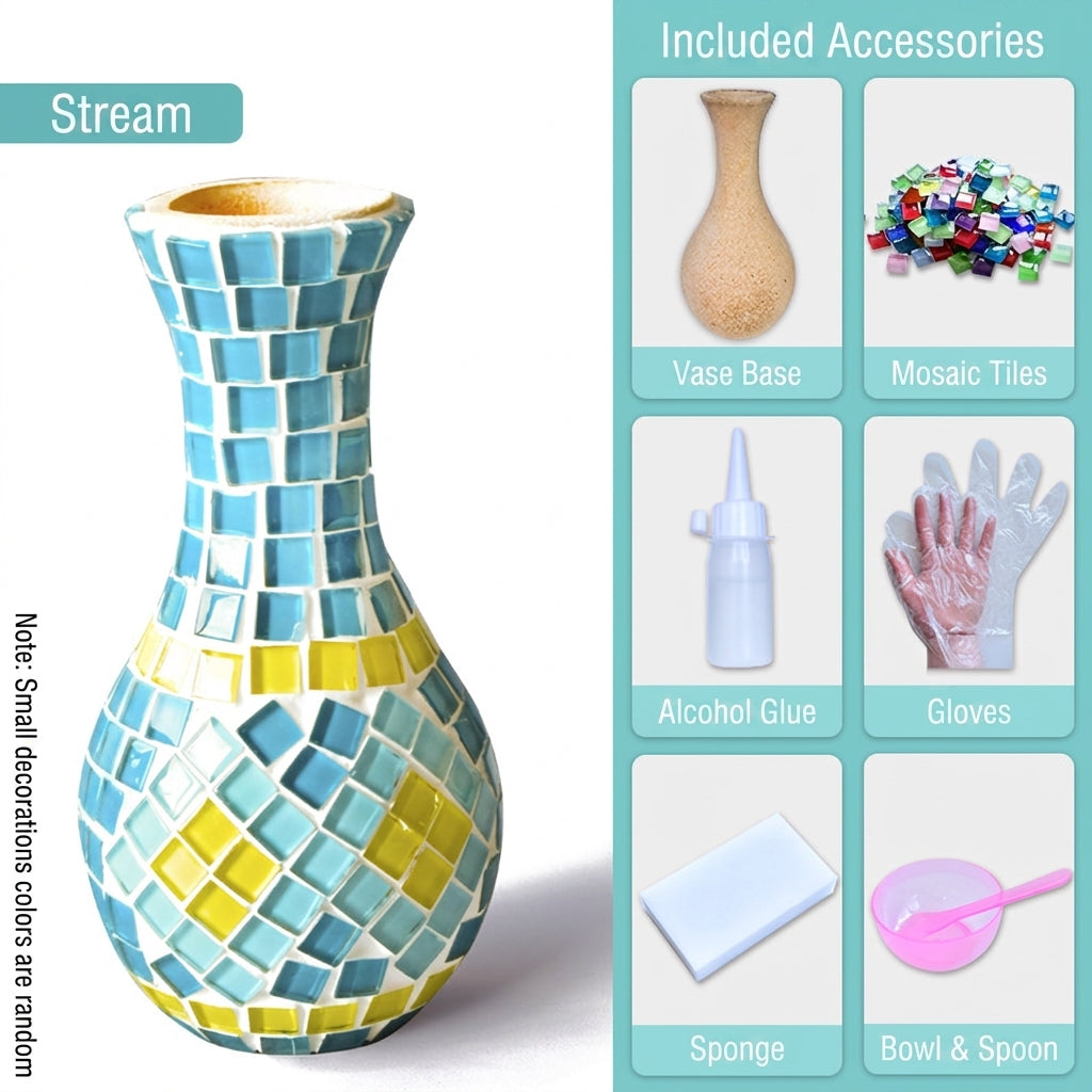 DIY Mosaic Vase Craft Kit Kids Art Activity Decorative Bottle Set