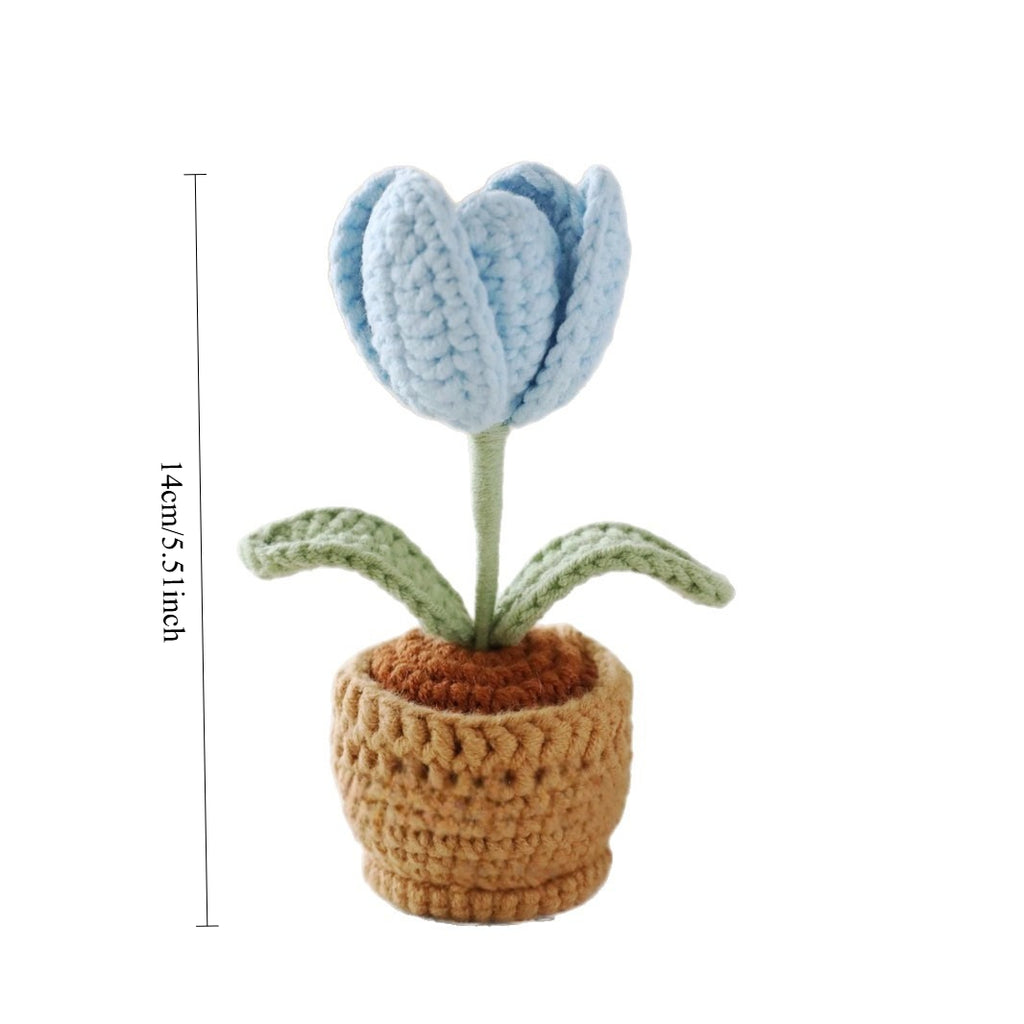 Crochet Tulip in Pot Handmade Mini Flower Decorative Accent