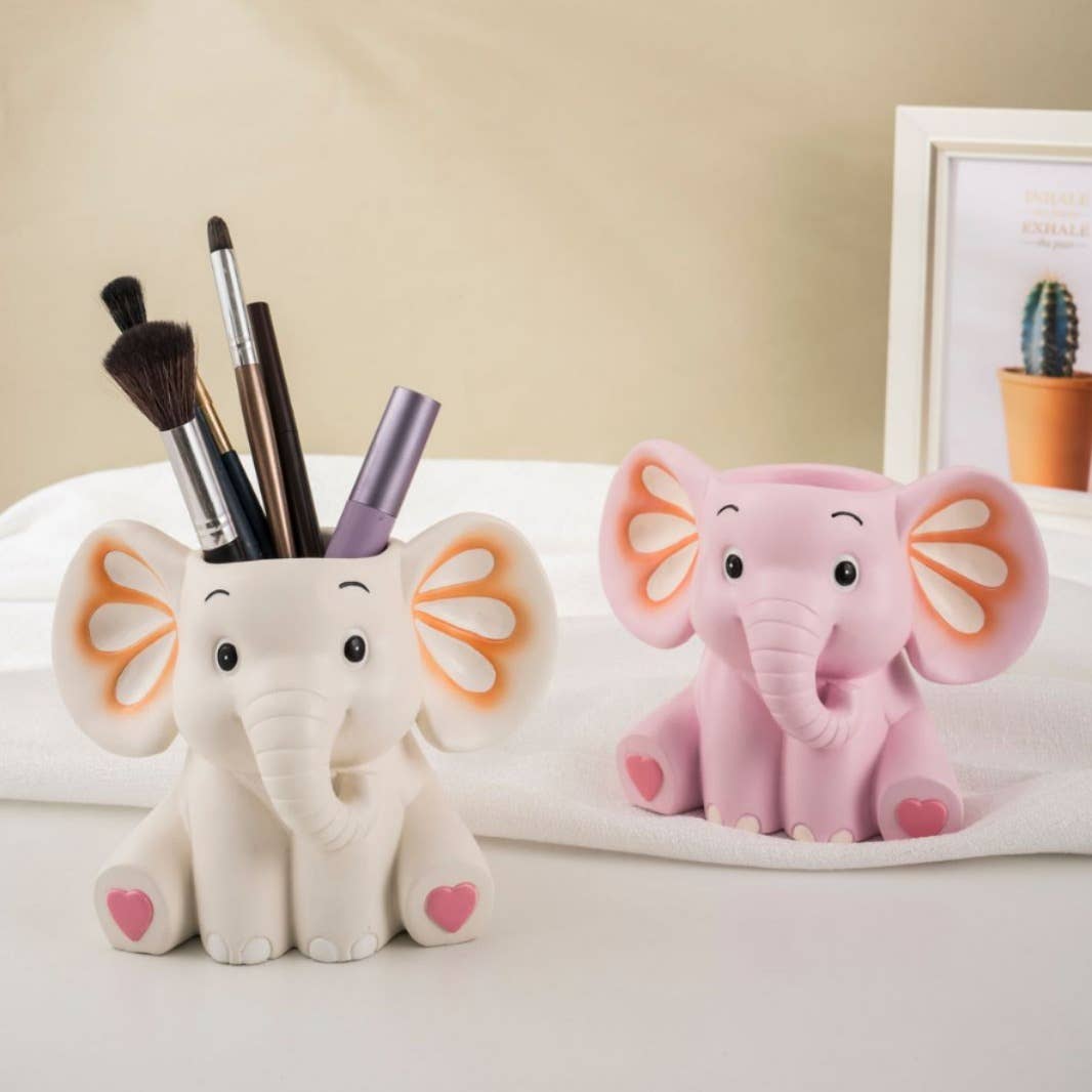 Cute Elephant Pencil Holder Resin Figurine for Desk