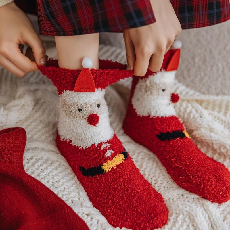 Christmas Coral Fleece Socks Cozy Holiday Winter Socks