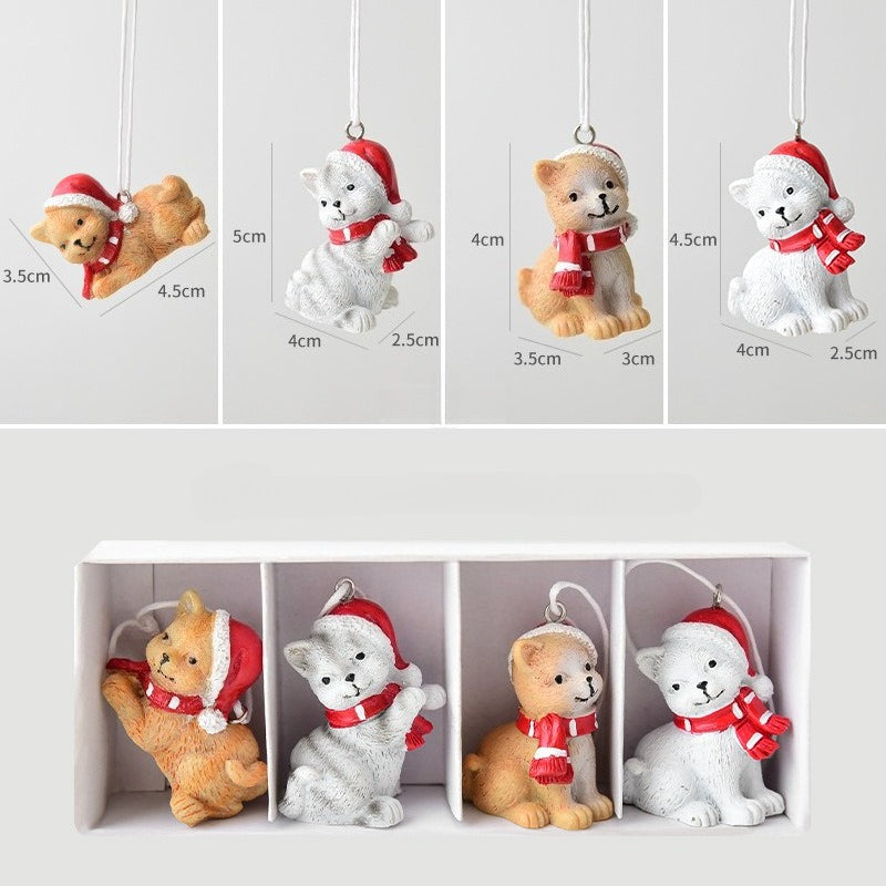 Christmas Resin Mini Figurine Ornament Set Holiday Gift Box Decor