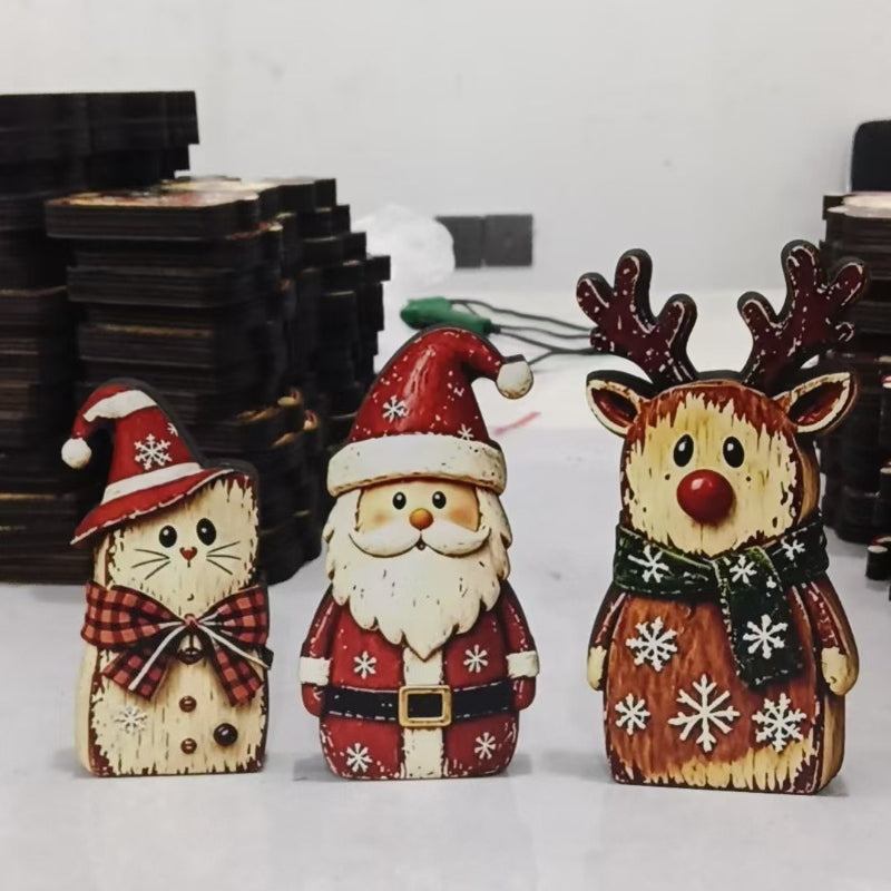 Christmas Wooden Santa Reindeer Cat Tabletop Figurines