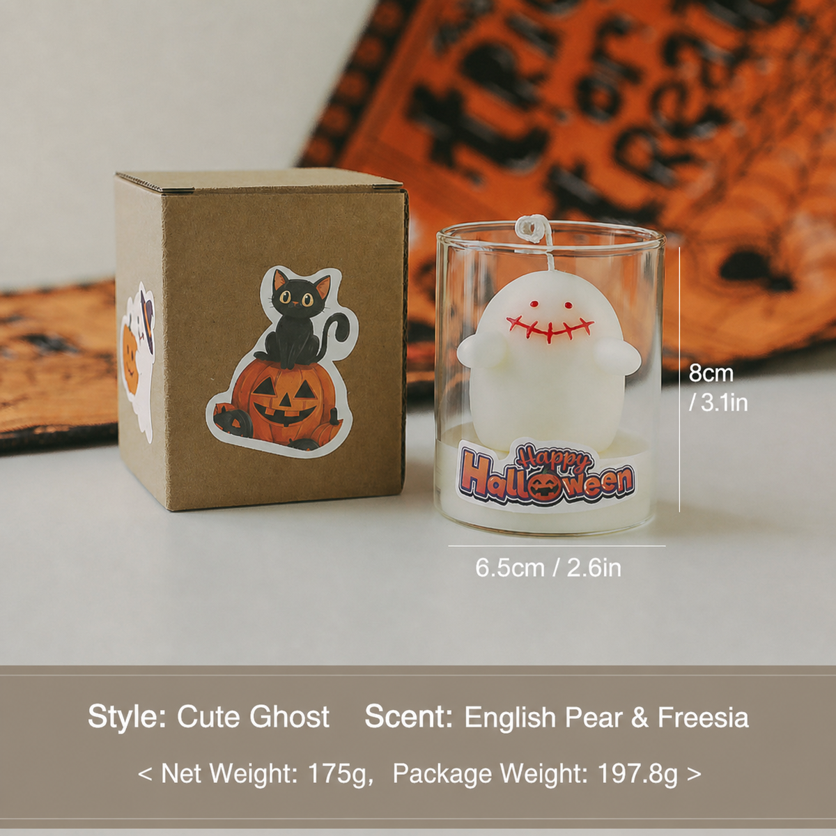 Halloween Ghost Pumpkin Candle Glass Cup Decor