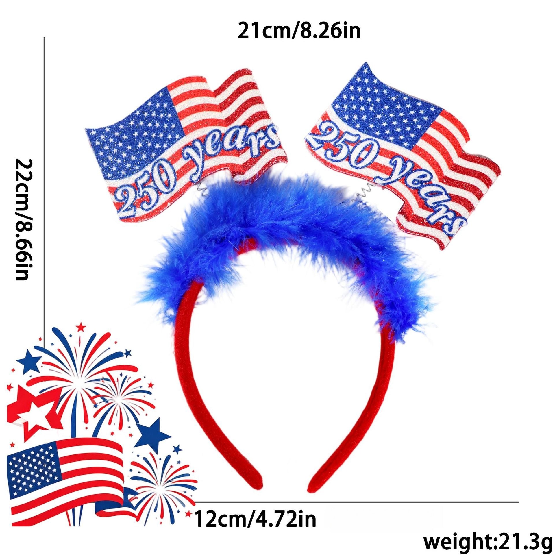 4th of July Patriotic 250th Anniversary Red White Blue Headband