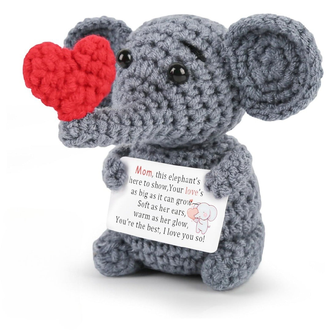 Handmade Crochet Elephant Plush With Heart Message Card