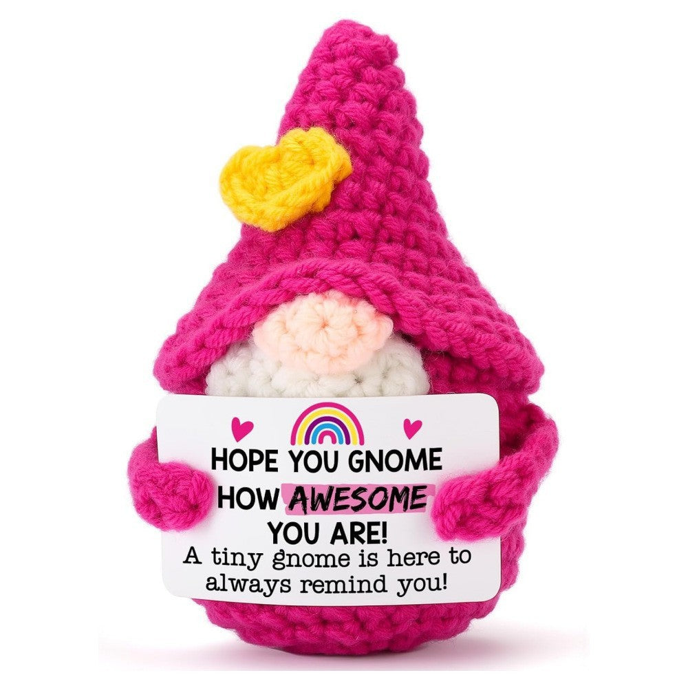 Handmade Crochet Gnome Positive Message Plush Gift