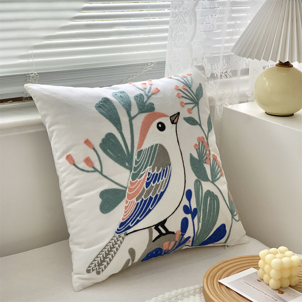 Embroidered Floral Pillow Cover Boho Farmhouse Decor
