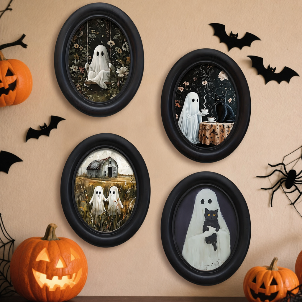 Halloween Wooden Ghost Wall Decor Framed Seasonal Display