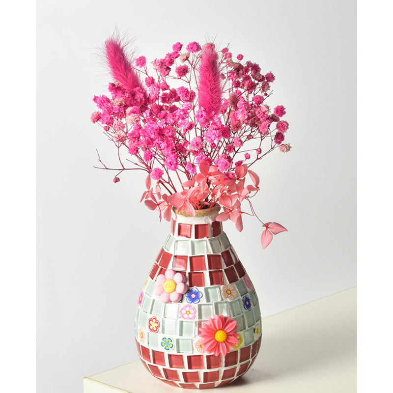 DIY Mosaic Vase Craft Kit Kids Art Activity Decorative Bottle Set