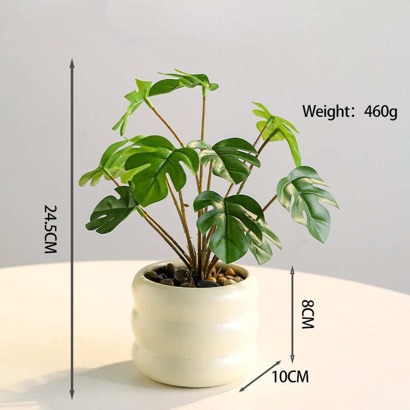 Artificial Green Plant in Donut Vase Tabletop Decor