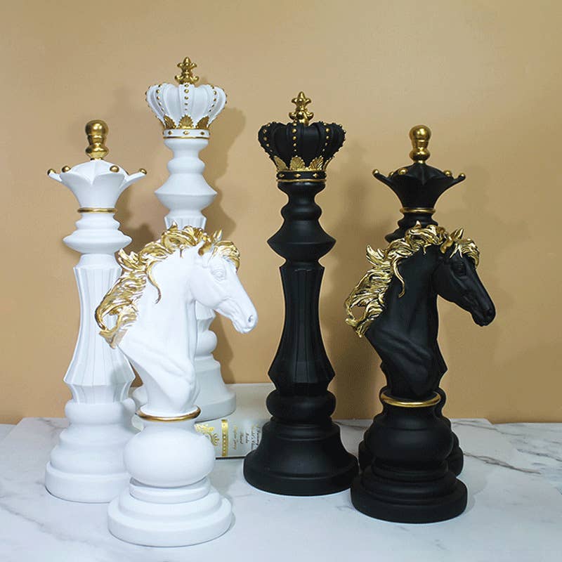 Luxury Chess Piece Resin Sculpture King Queen Horse Decor