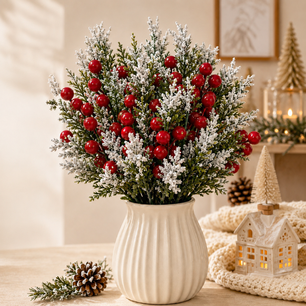 Artificial Christmas Berry Pine Needle Branch Holiday Home Decor