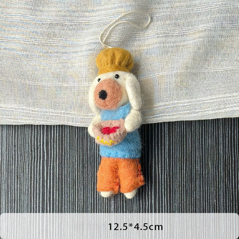 Handmade Wool Felt Animal Puppy Bear Hanging Ornament Bag Charm