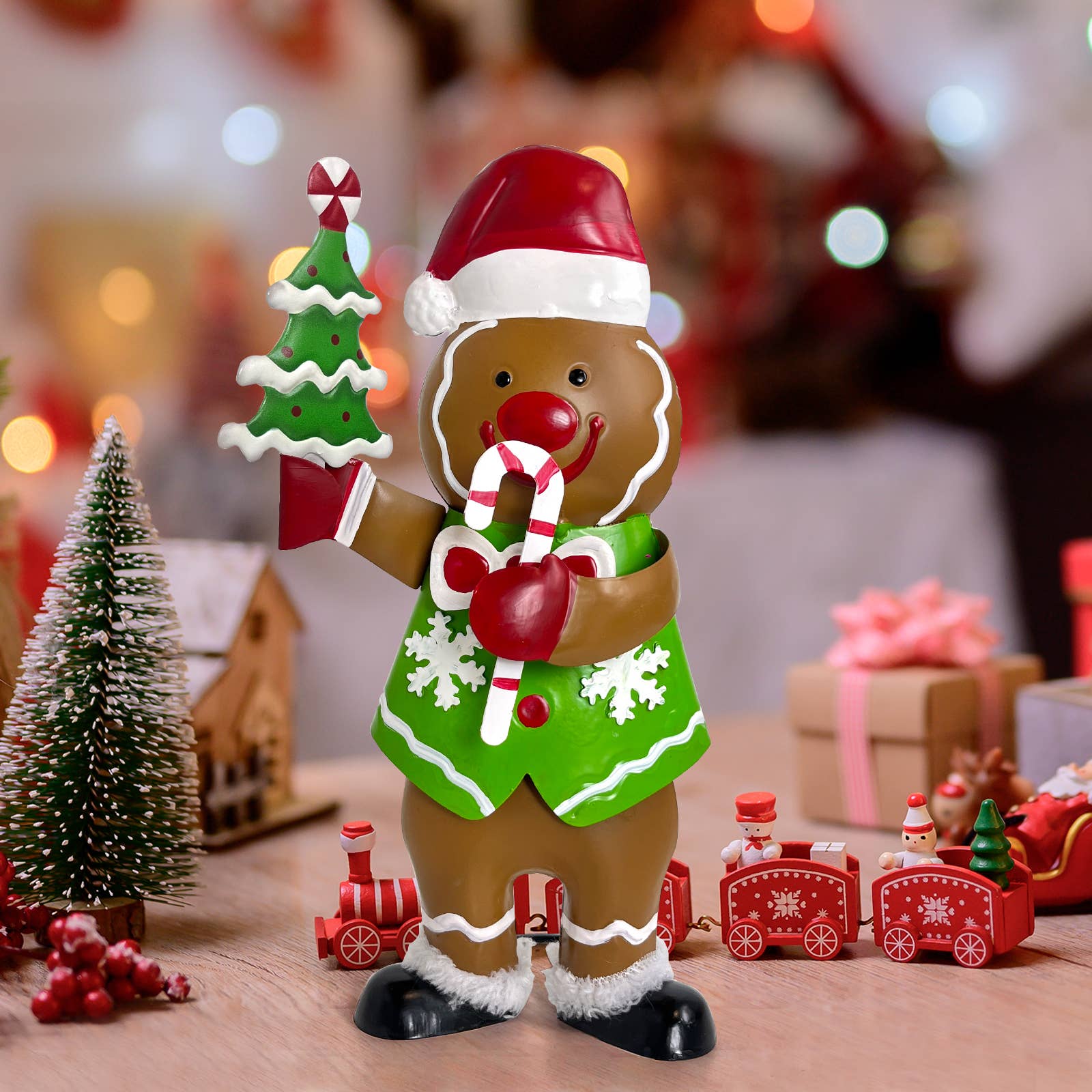 Christmas Gingerbread Man Resin Figurine Holiday Decor