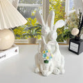 White Resin Easter Bunny Family Figurine for Home Decor