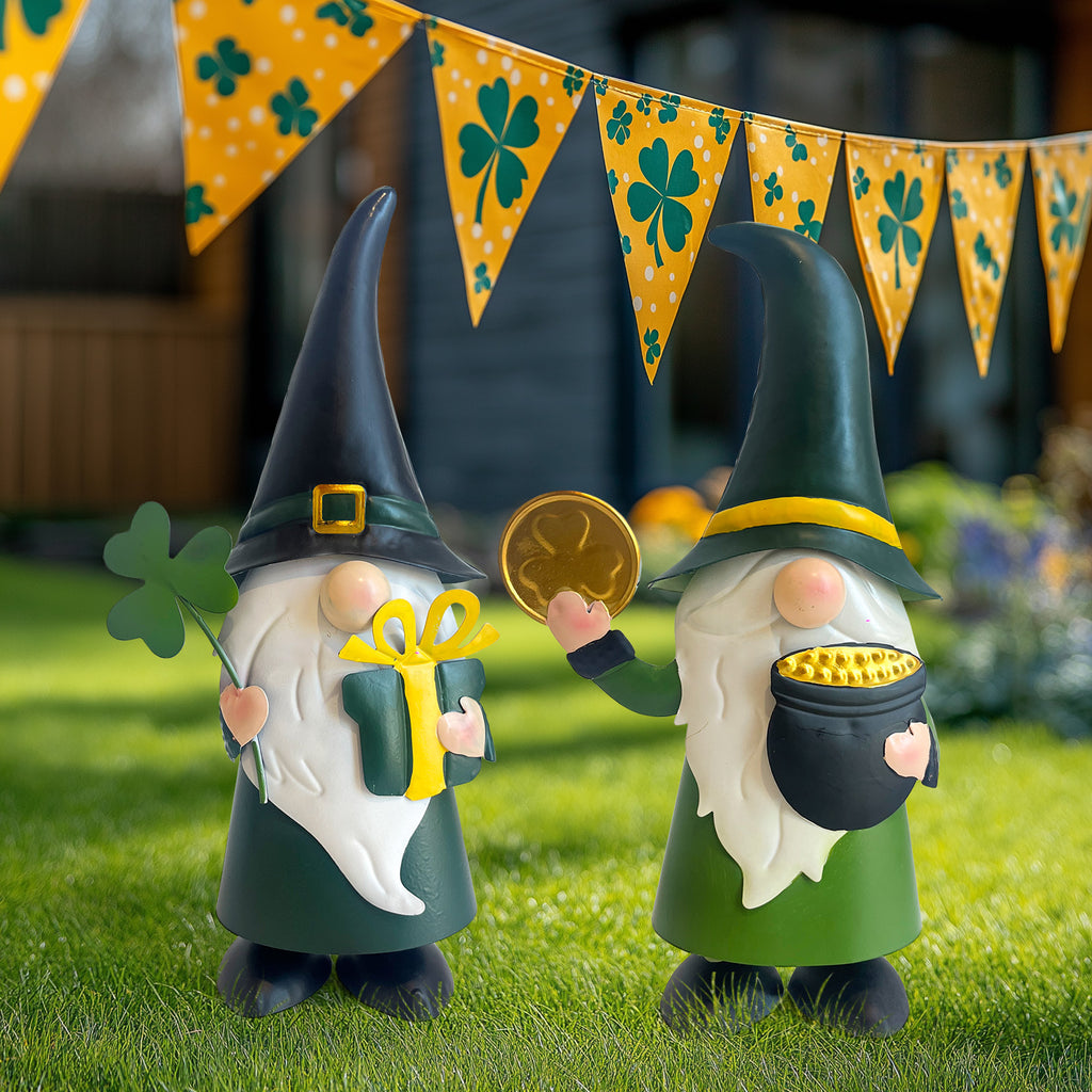 St. Patrick’s Day Gnome Set with Shamrock and Pot of Gold Decor