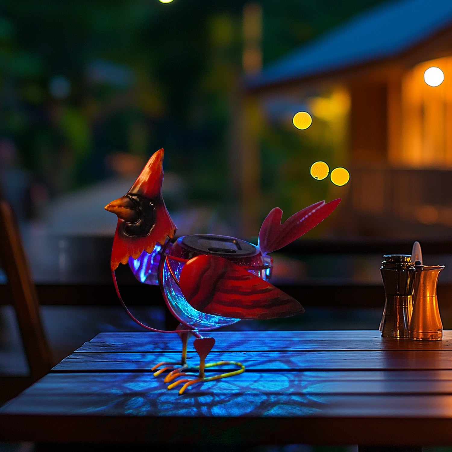 Solar Garden Cardinal Light Metal Crackle Glass Decor