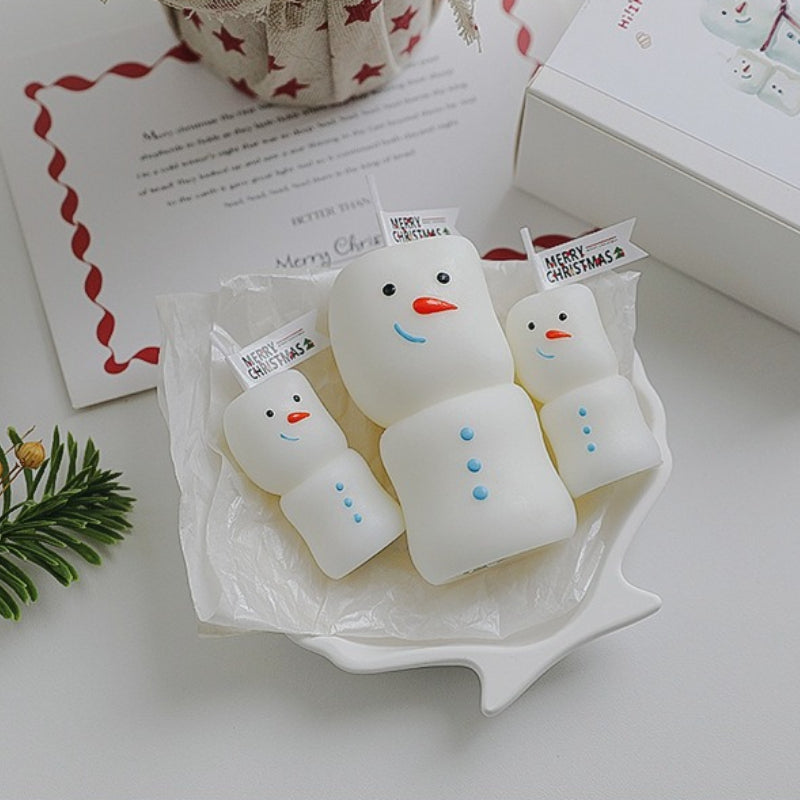 Christmas Snowman Scented Candle Couple Set Holiday Decor