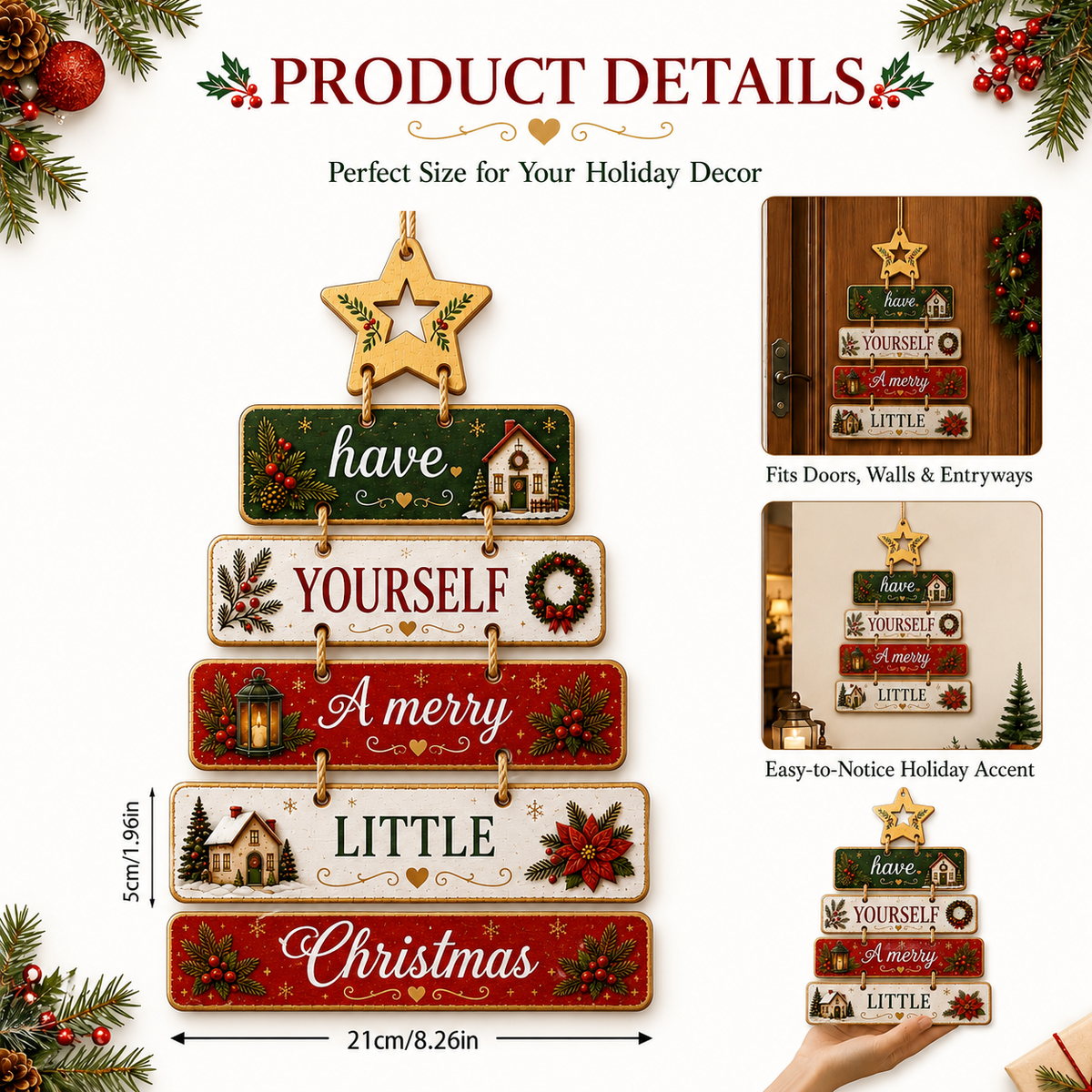Wooden Christmas Holiday Wall Decor Hanging Ornament