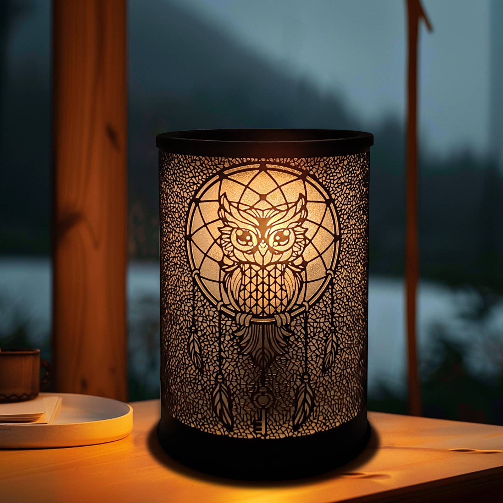 Owl Wax Melt Warmer Lamp Black Metal Aroma Burner 6 Inch