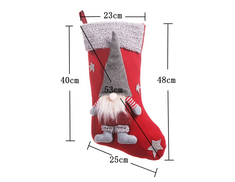 Fabric Gnome Christmas Stocking Hanging Decoration