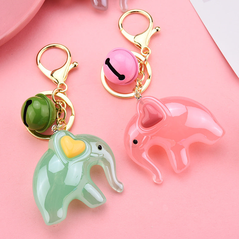 Cute Acrylic Jelly Elephant Keychain Bell Charm