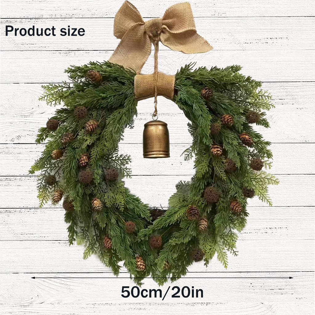 Christmas Wreath with Red Bow and Ornaments Door Decor