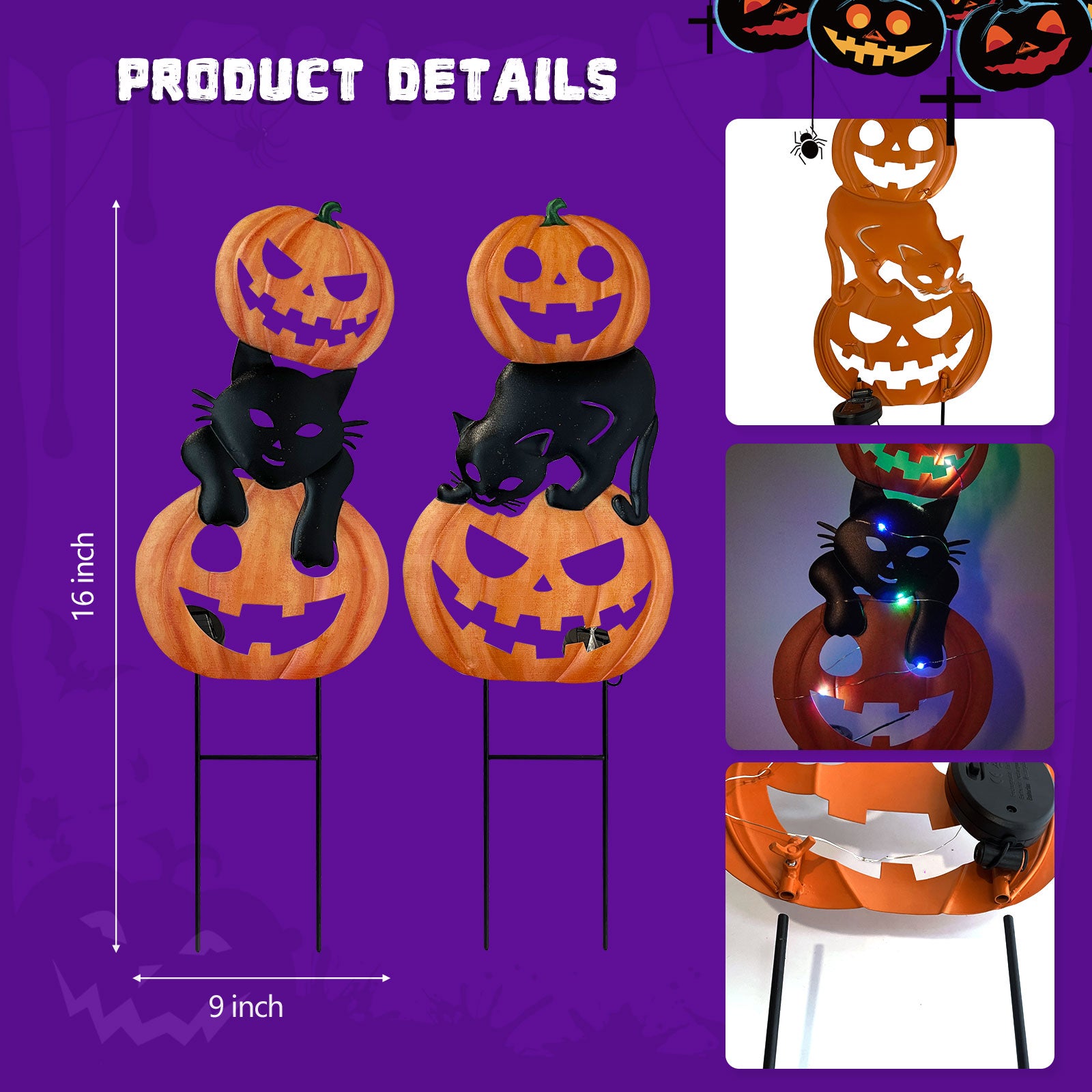 Halloween Pumpkin Cat Garden Stakes Lighted Outdoor Decor