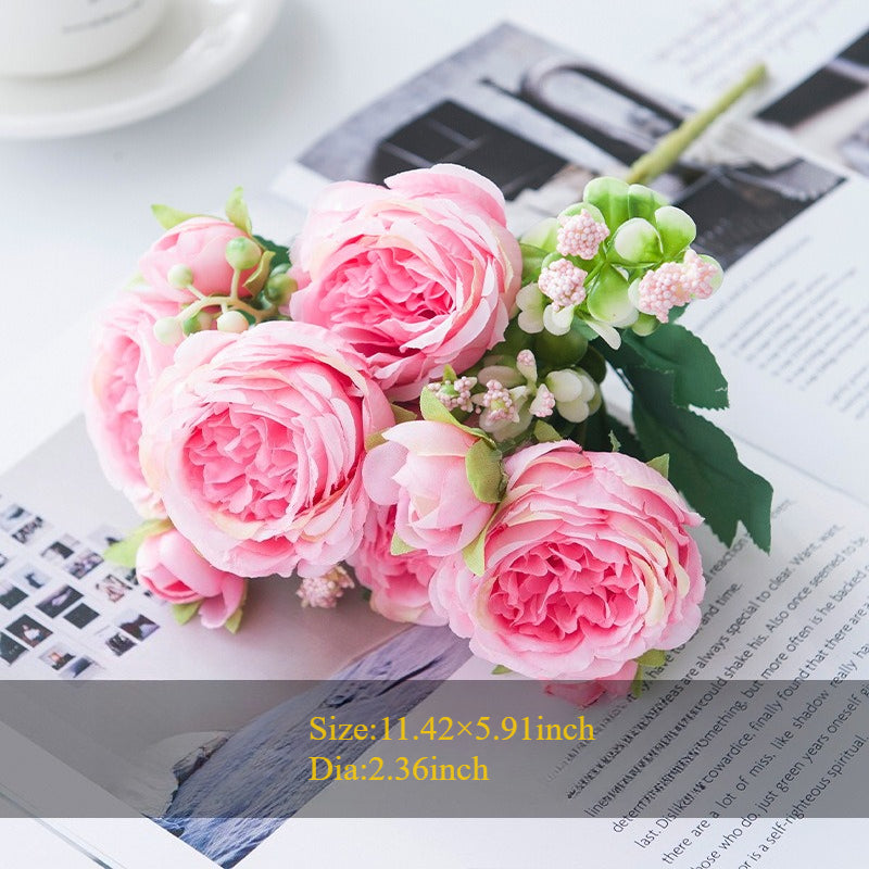 Artificial Peony Flower Arrangement Faux Silk Bouquet Decor