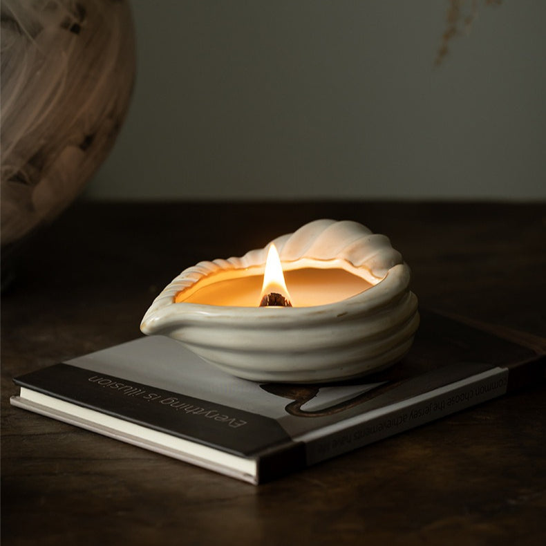 Conch Ceramic Candle Holder with Candle Tabletop Decor