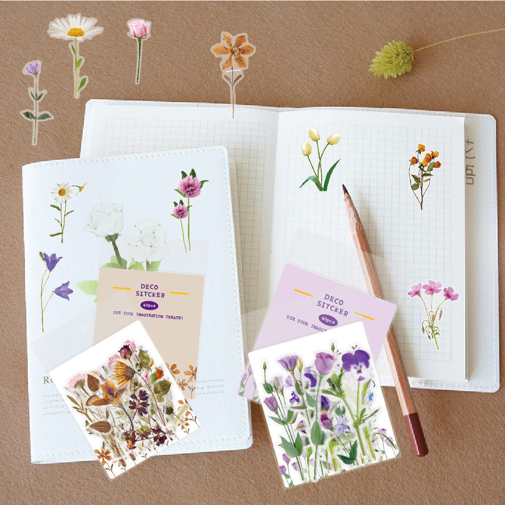 Botanical Flower Stickers Transparent PET Journal Set