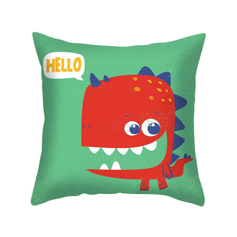 Cartoon Dinosaur Throw Pillow Cover 18x18 Sofa Decor Zipper