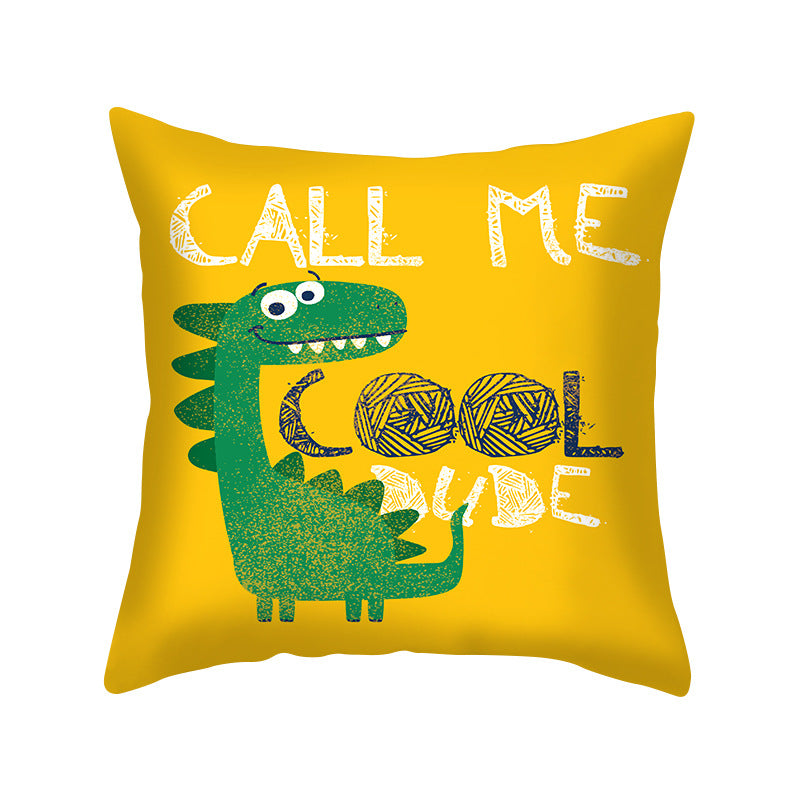 Cartoon Dinosaur Throw Pillow Cover 18x18 Sofa Decor Zipper