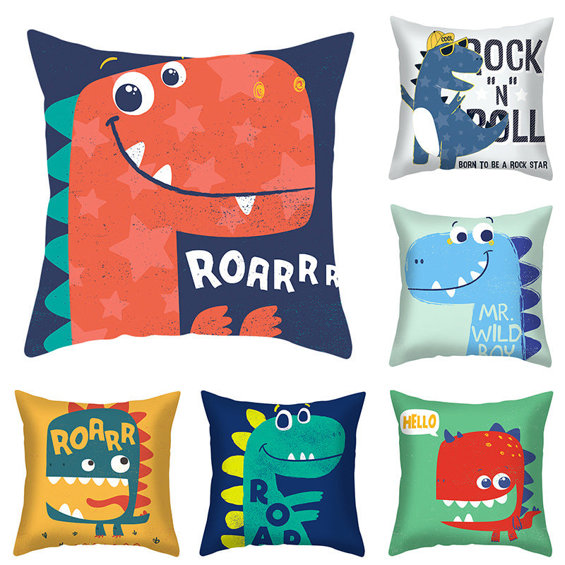 Cartoon Dinosaur Throw Pillow Cover 18x18 Sofa Decor Zipper
