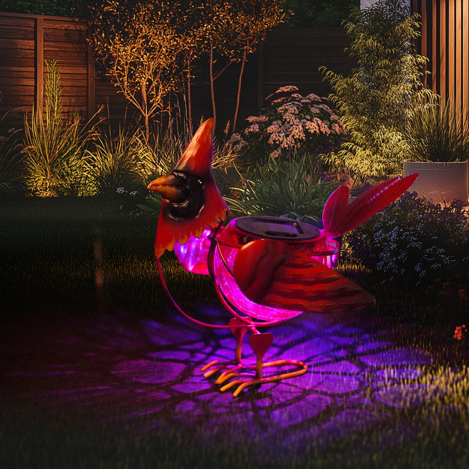 Solar Garden Cardinal Light Metal Crackle Glass Decor