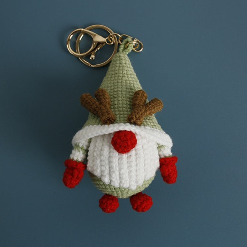 Handmade Crochet Christmas Gnome Reindeer Holiday Keychain