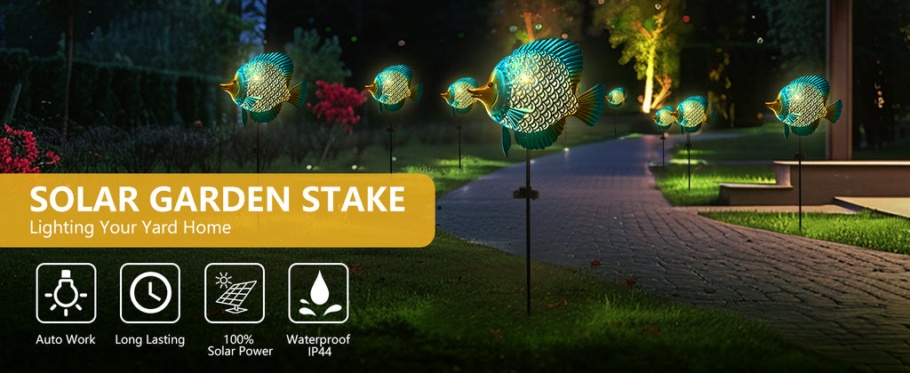 Solar Metal Fish Garden Stake Light 36 Inch Outdoor Decor
