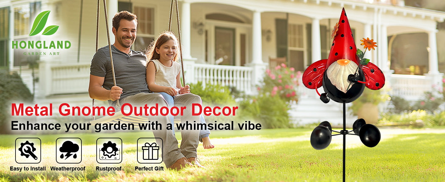 48" Ladybug Gnome Wind Spinner Garden Stake Outdoor Decor