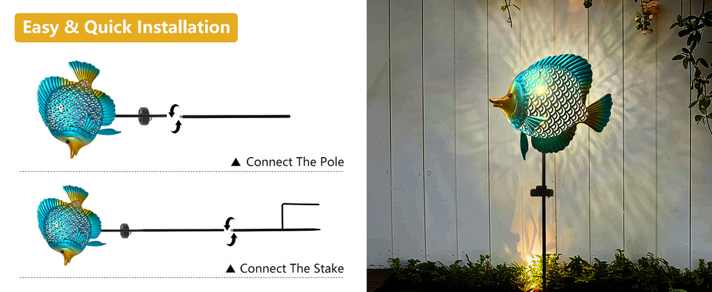 Solar Metal Fish Garden Stake Light 36 Inch Outdoor Decor